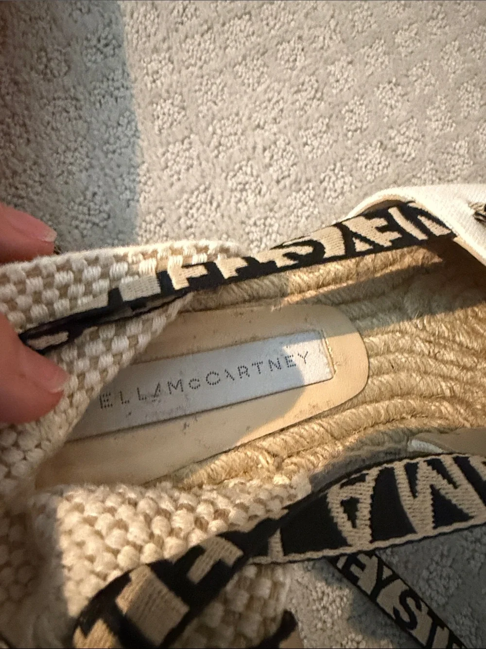 Stella McCartney Cream Platform Espadrille Sandals with Logo Ribbon